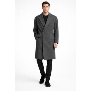 BOSS HUGO BOSS Mens Double Breasted Coat L Gray Peak Lapel Lined Tailored Fit